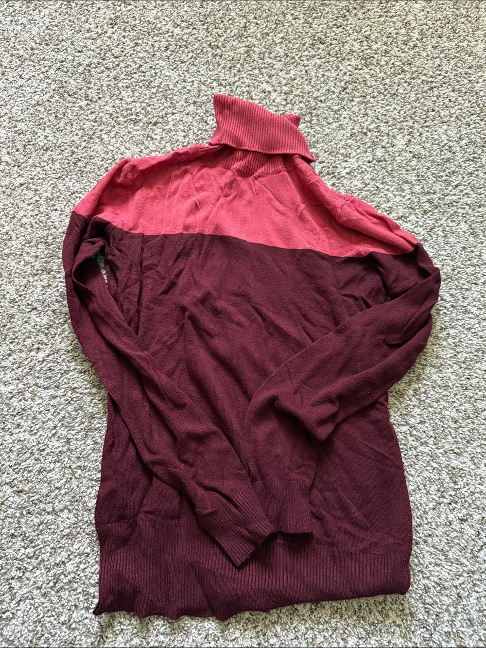 Ann Taylor Two-Tone Cowl Neck Sweater in Pink and Dark Red